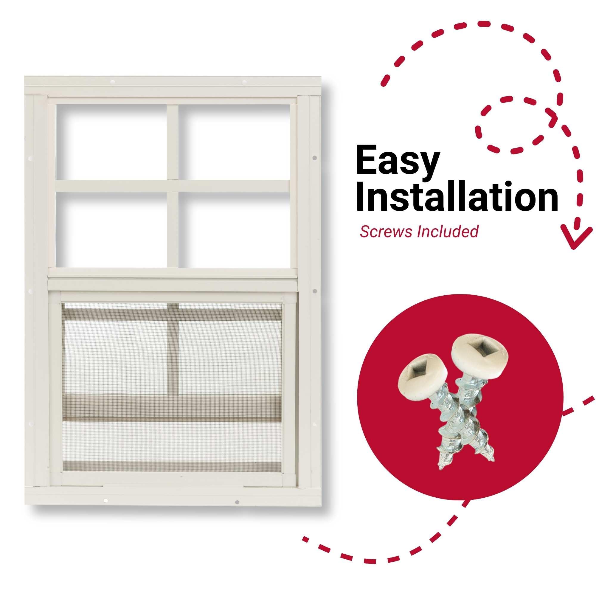 Sliding Shed Window with Screen | Flush Mount 22" x 36" Aluminum Frame for Outdoor Buildings