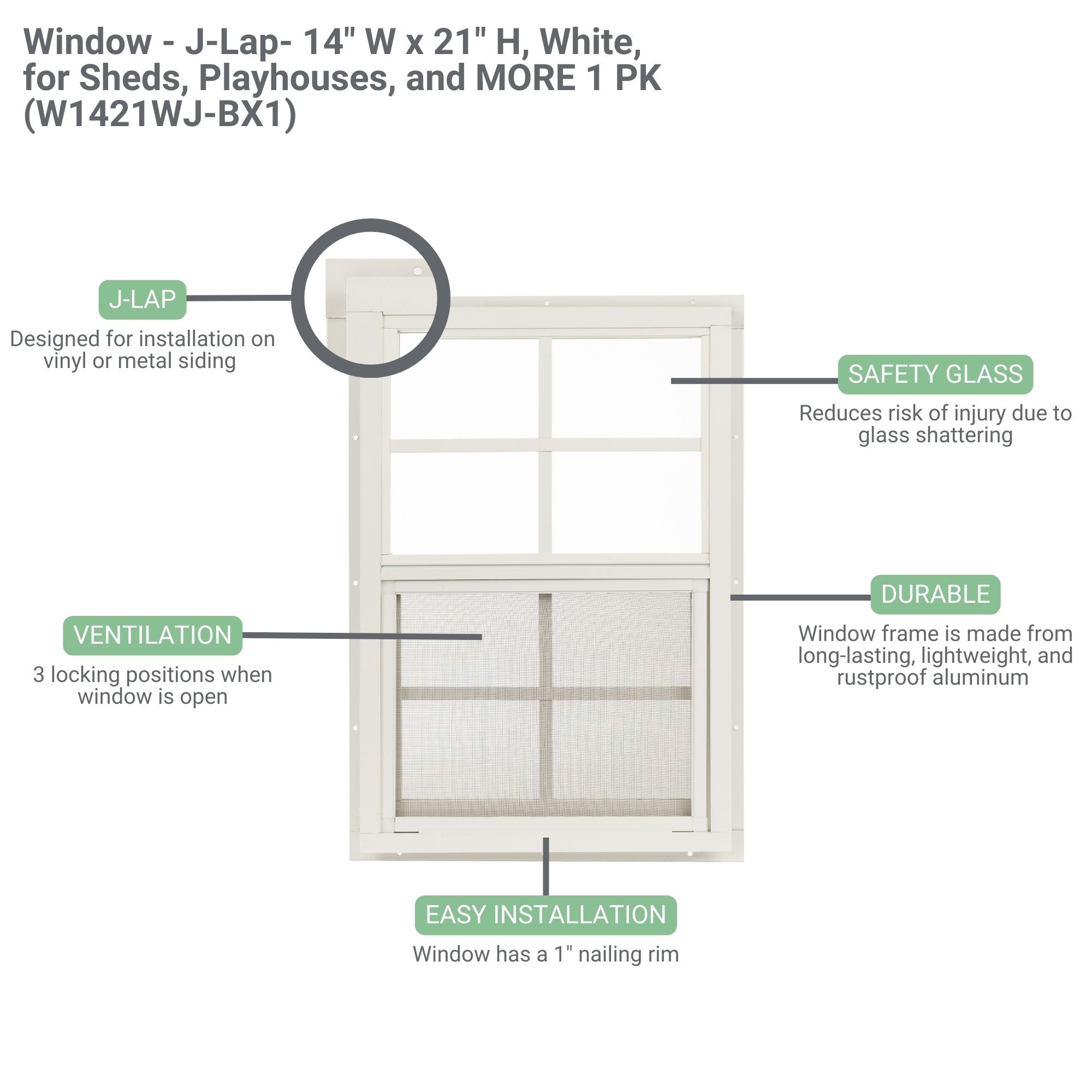 14" W x 21" H J-Lap Shed Window, 1 PK