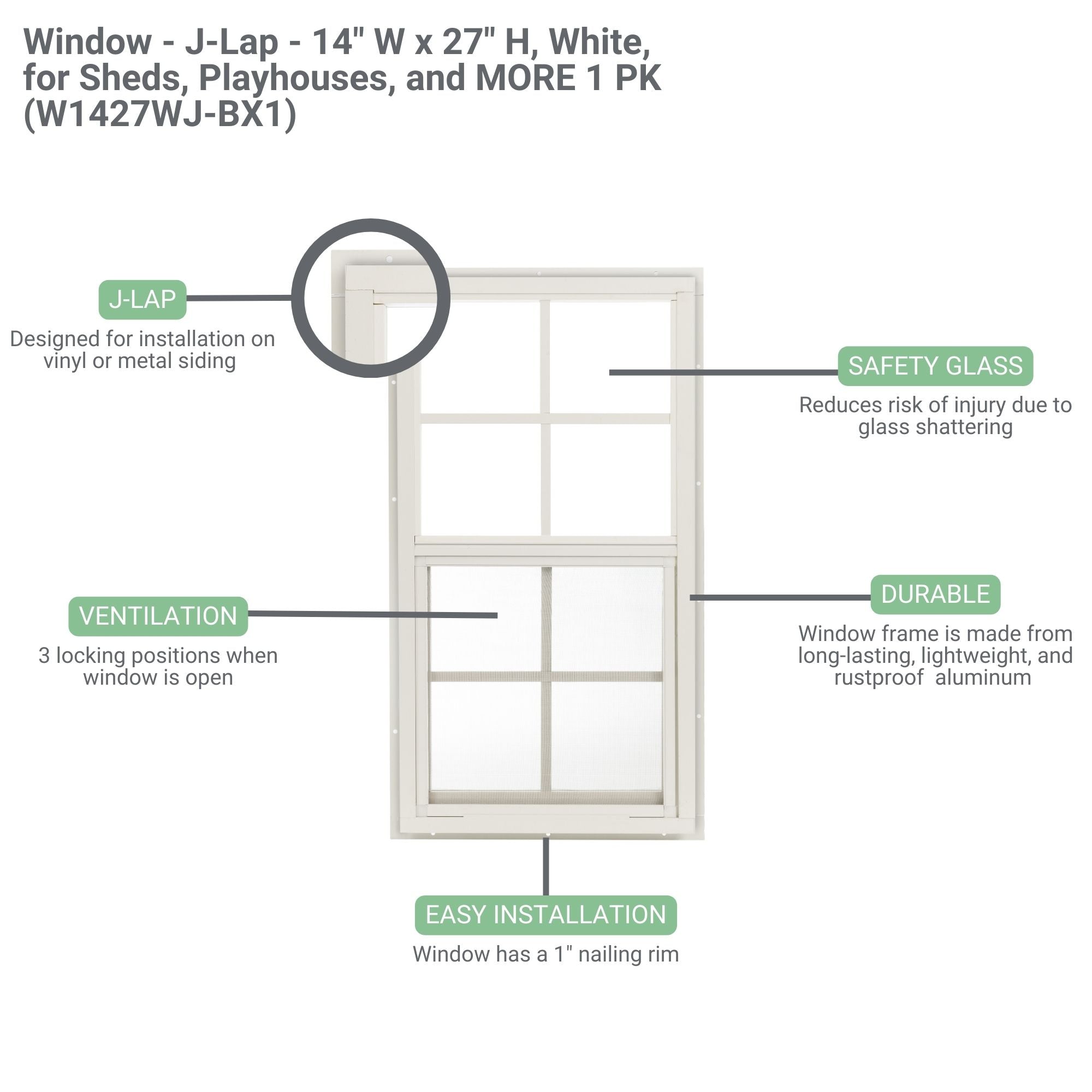 14" W x 27" H J-Lap Shed Window, 1 PK
