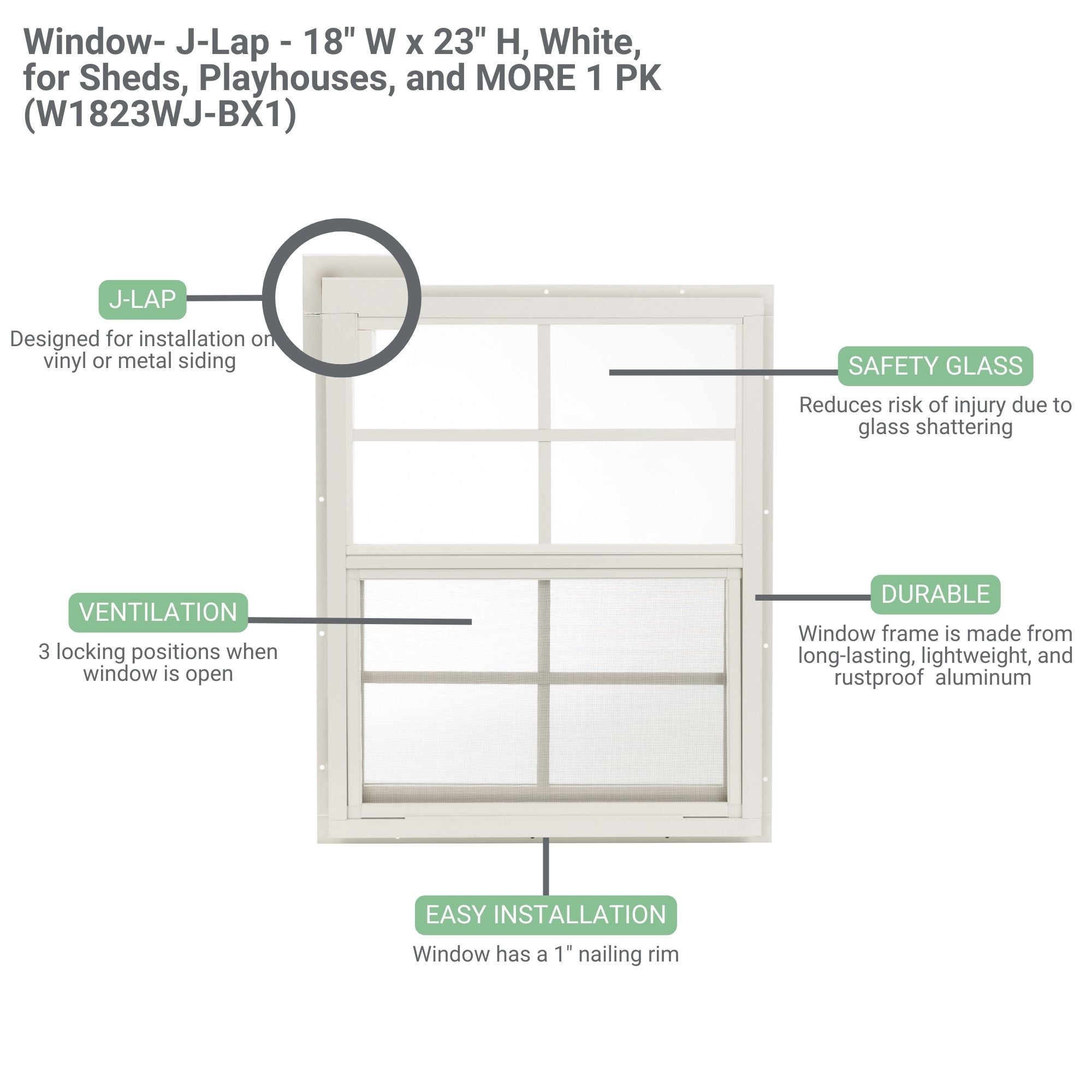18" W x 23" H J-Lap Shed Window,  1 PK