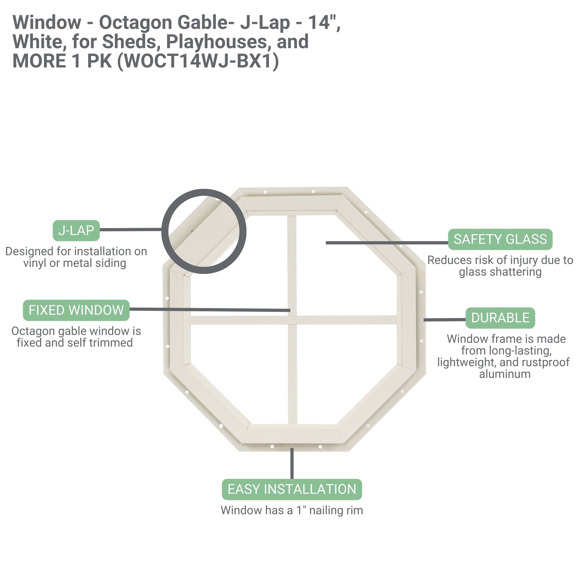 14" Octagon Gable J-Lap Shed Window