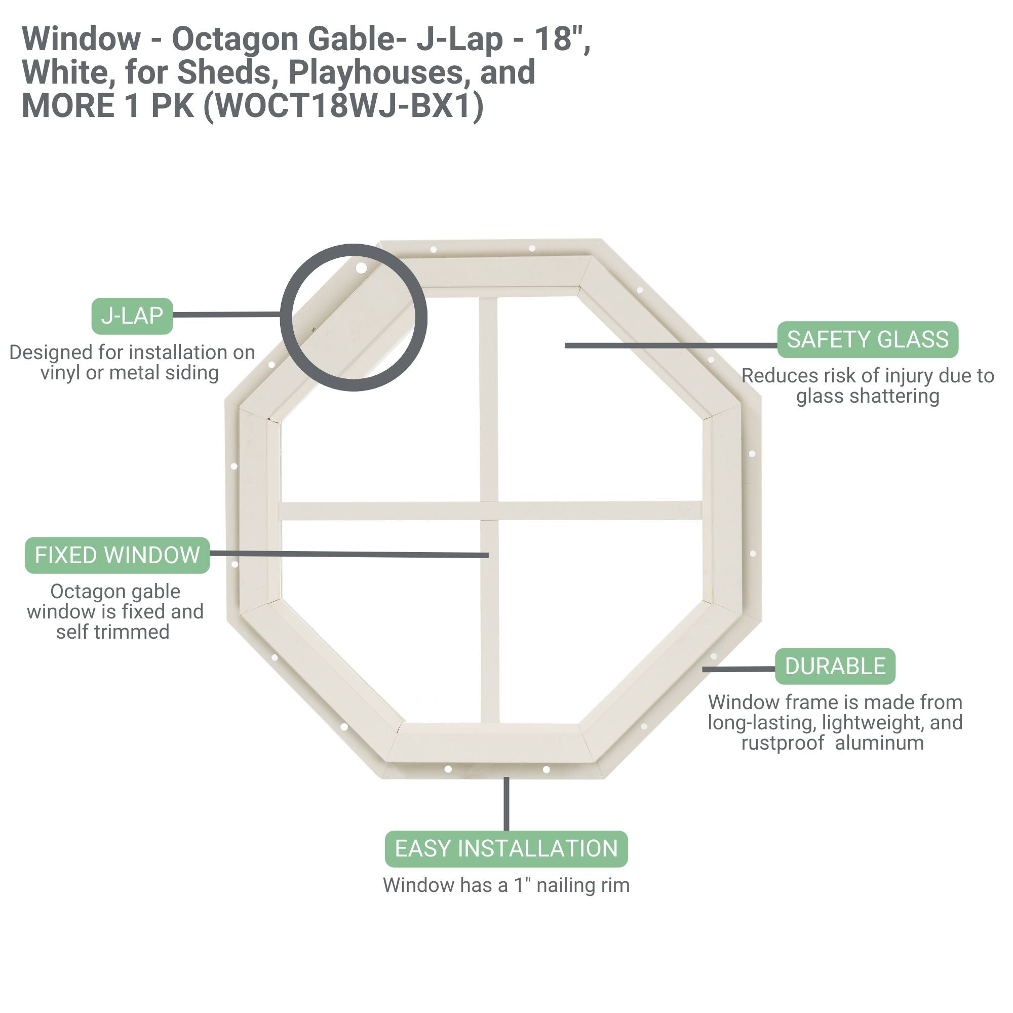 18" Octagon Gable J-Lap Shed Window