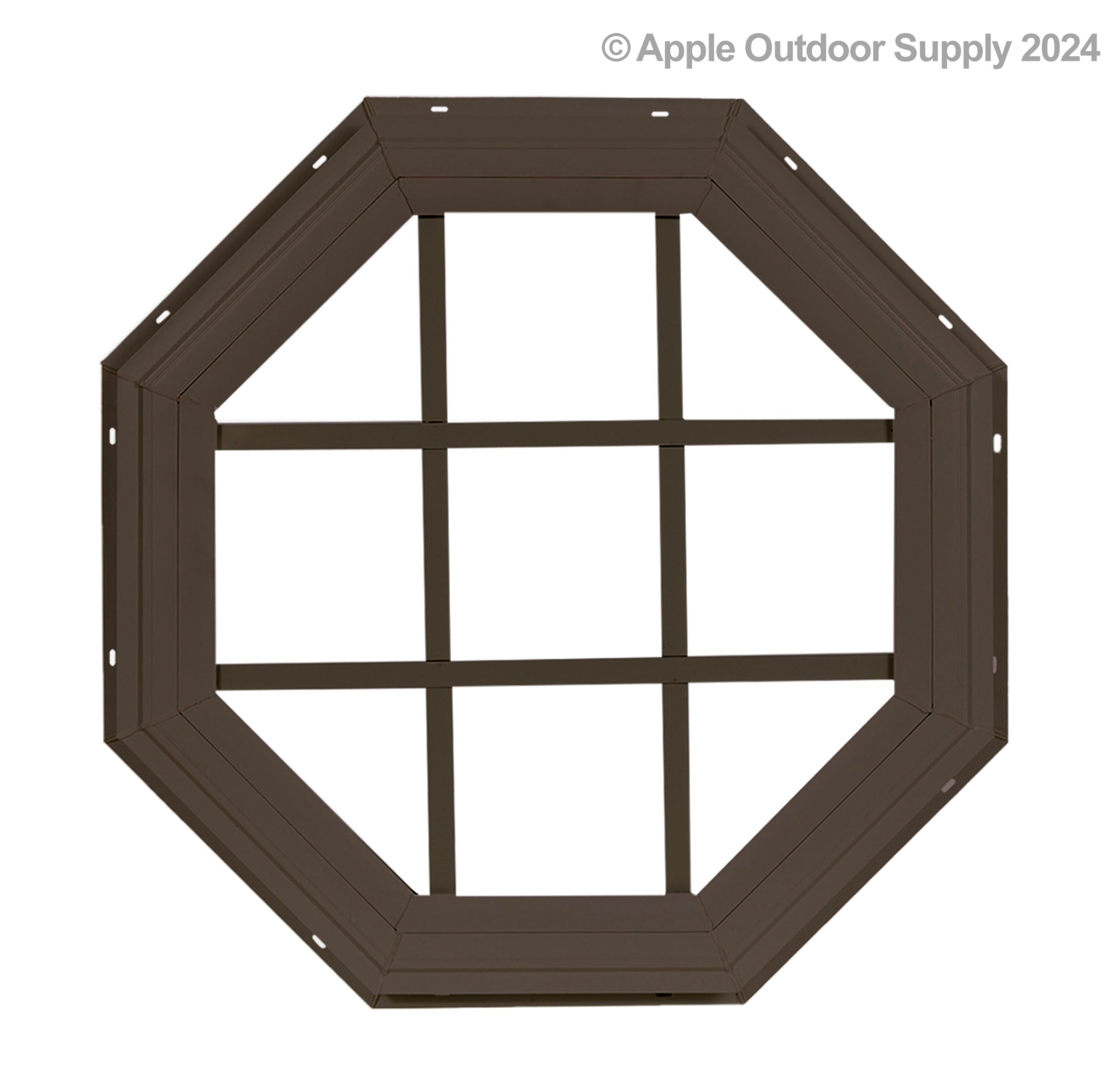 18" Octagon Gable J-Lap Mount PVC Brown Window with Grids for Sheds, Playhouses, and MORE