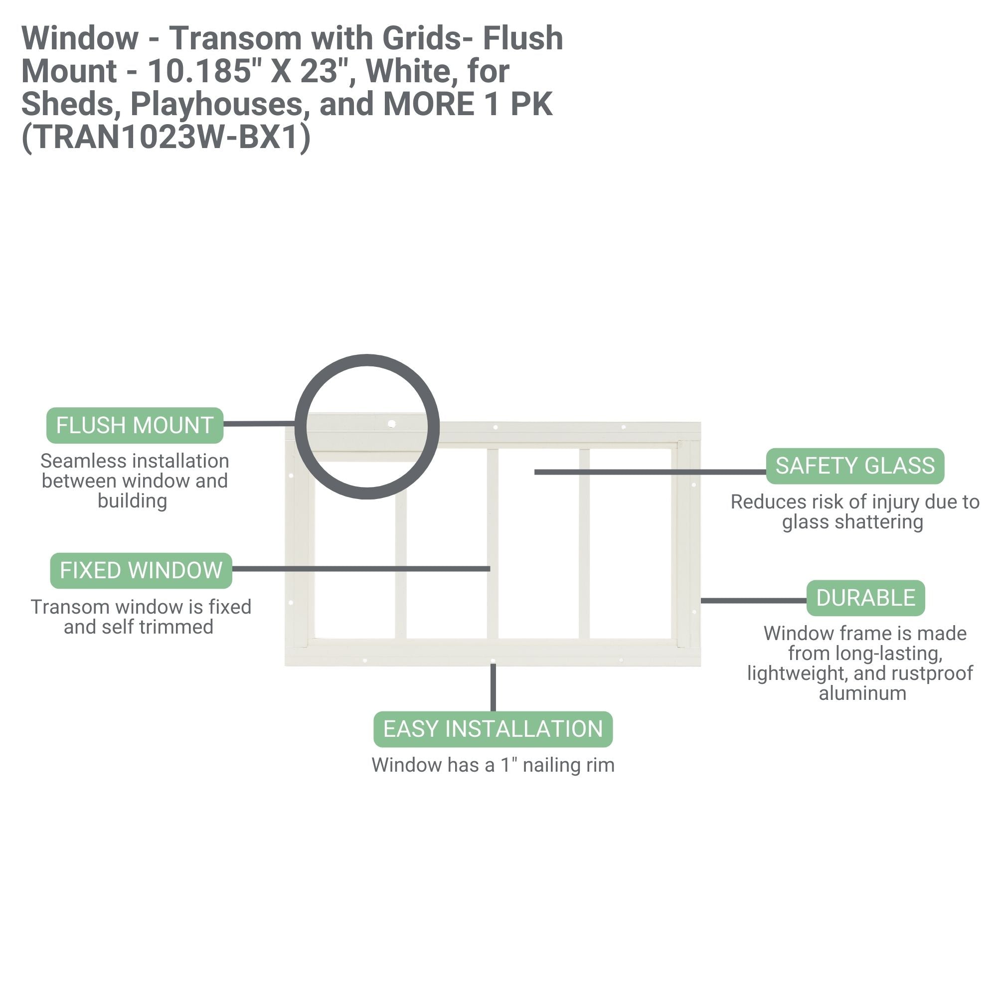 10.185" X 23" Transom Flush Mount Shed Window
