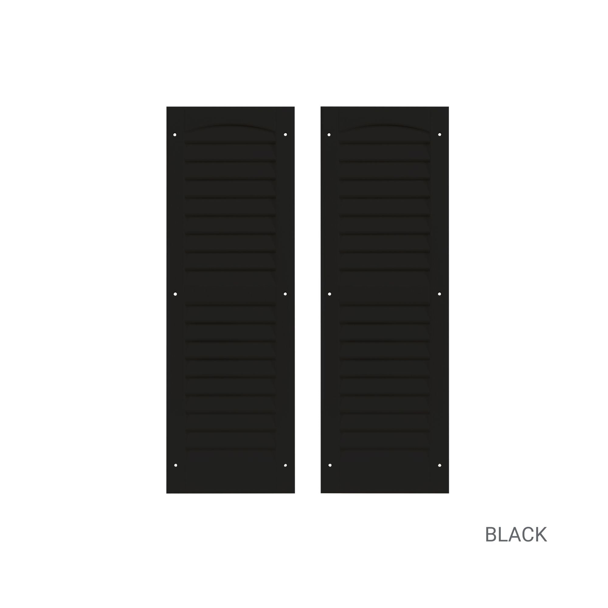 Pair of 9" W x 27" H Louvered Black Shutters for Sheds, Playhouses, and MORE
