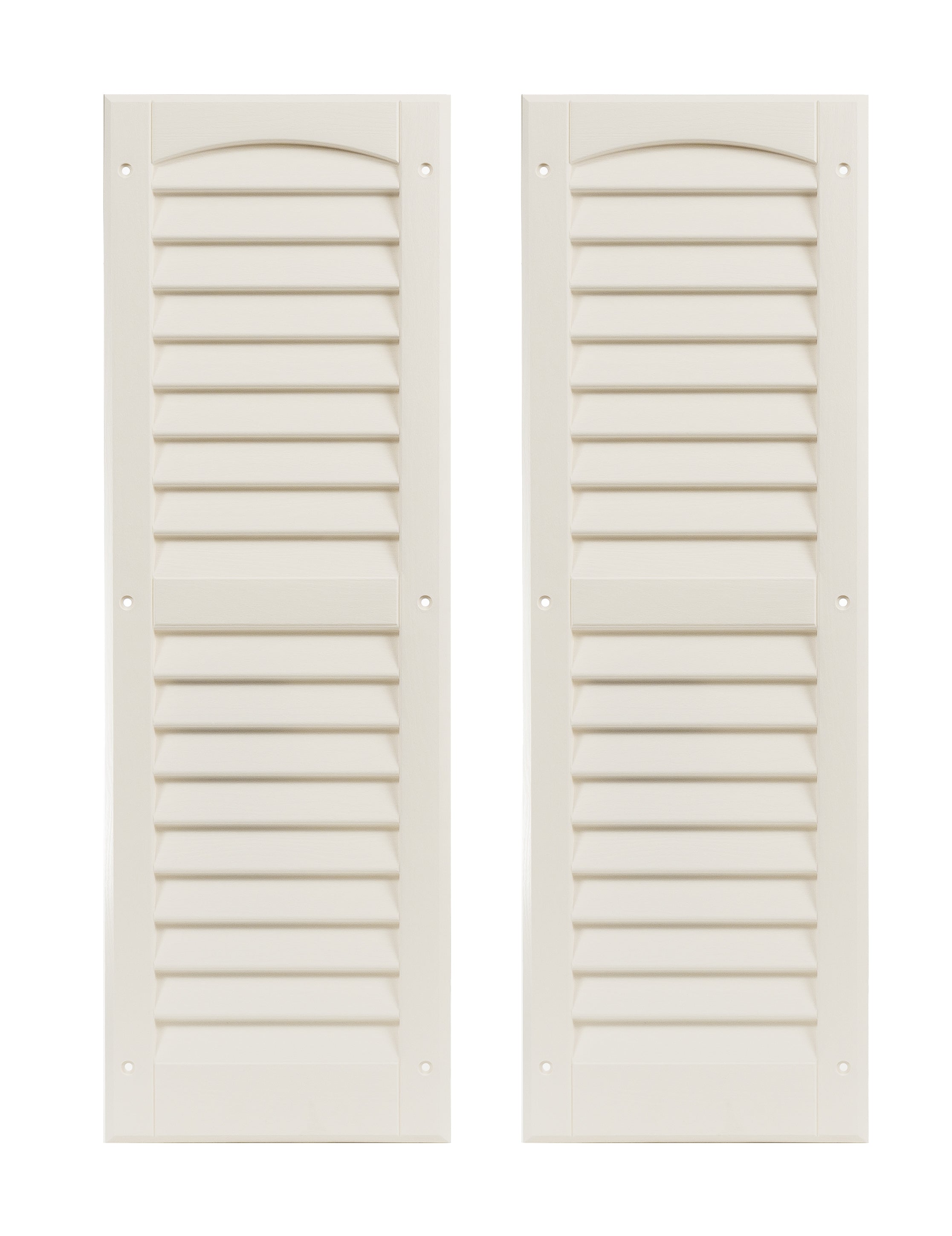 Pair of 9" W x 27" H Louvered White Shutters for Sheds, Playhouses, and MORE 
