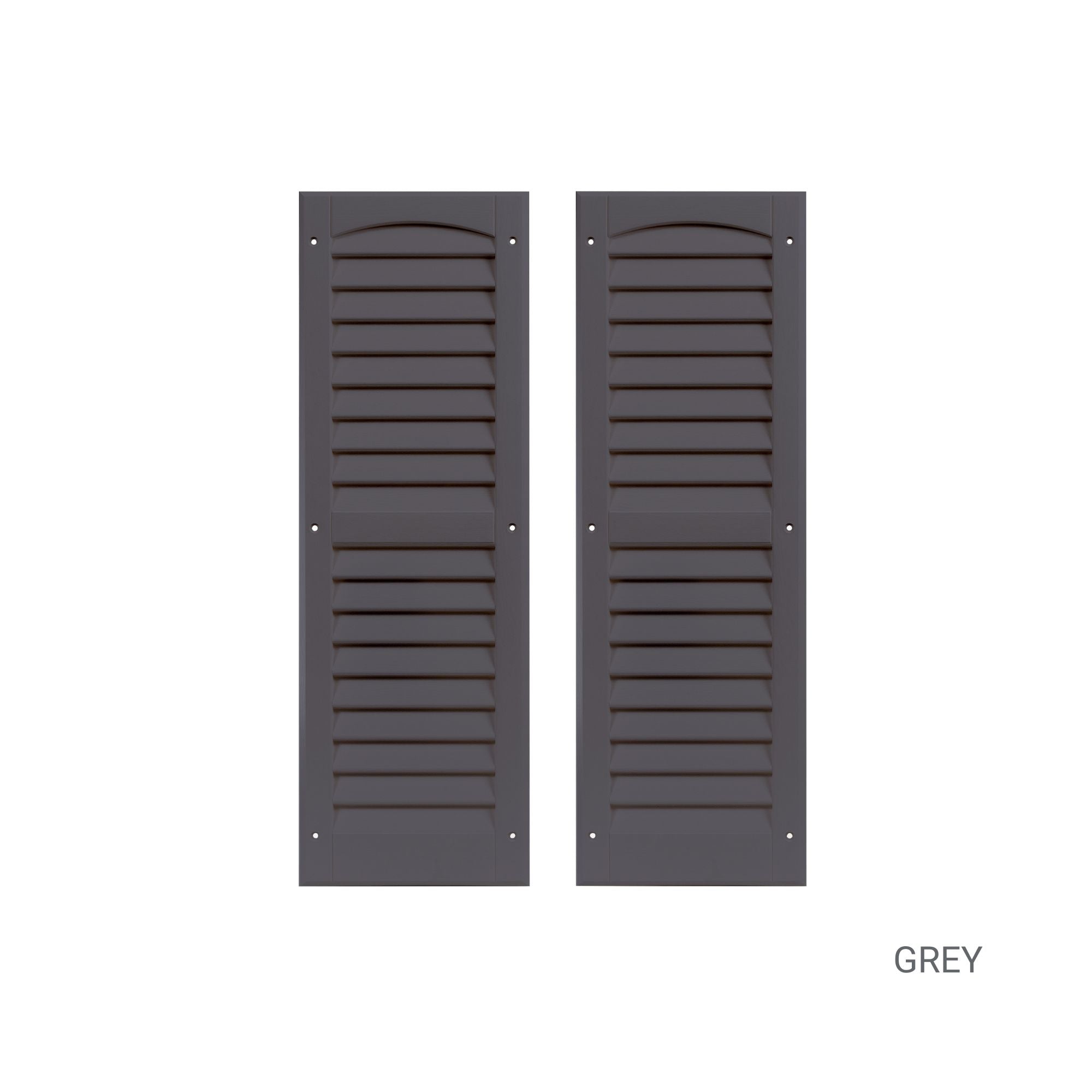 Pair of 9" W x 27" H Louvered Grey Shutters for Sheds, Playhouses, and MORE