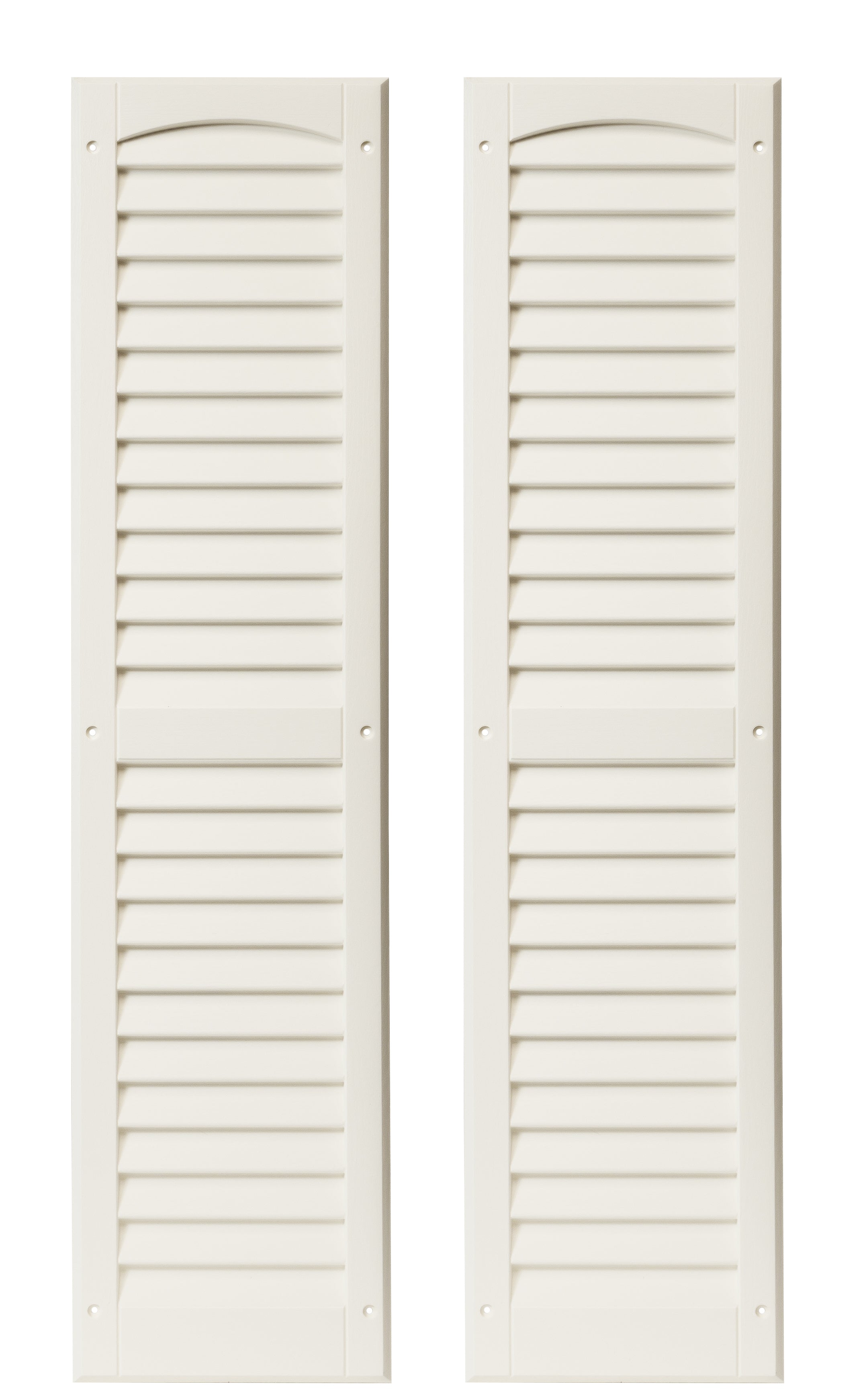 Pair of 9" W x 36" H Louvered White Shutters for Sheds, Playhouses, and MORE 