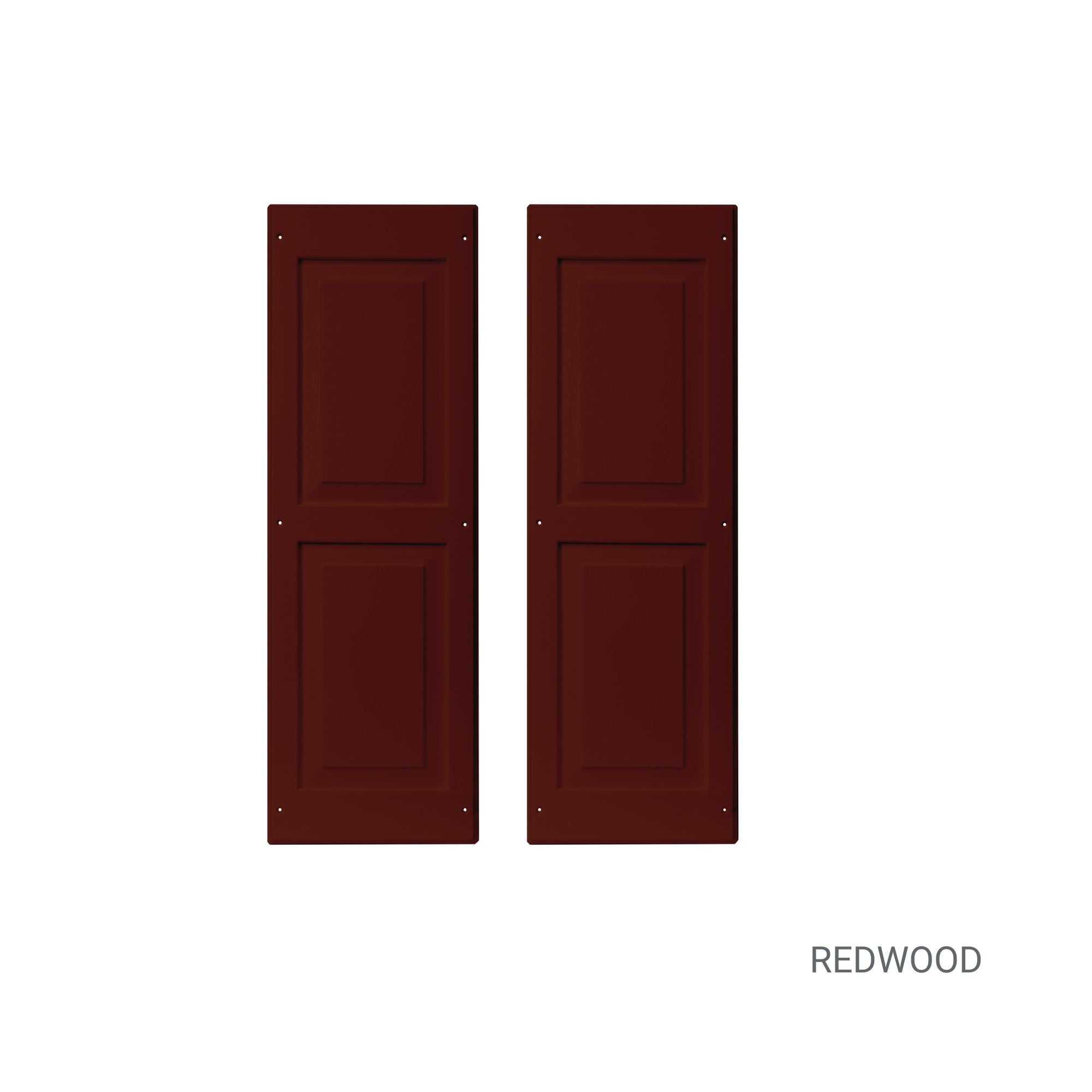 Pair of 12" W x 36" H Raised Panel Shutters in Redwood for Sheds, Playhouses, and MORE