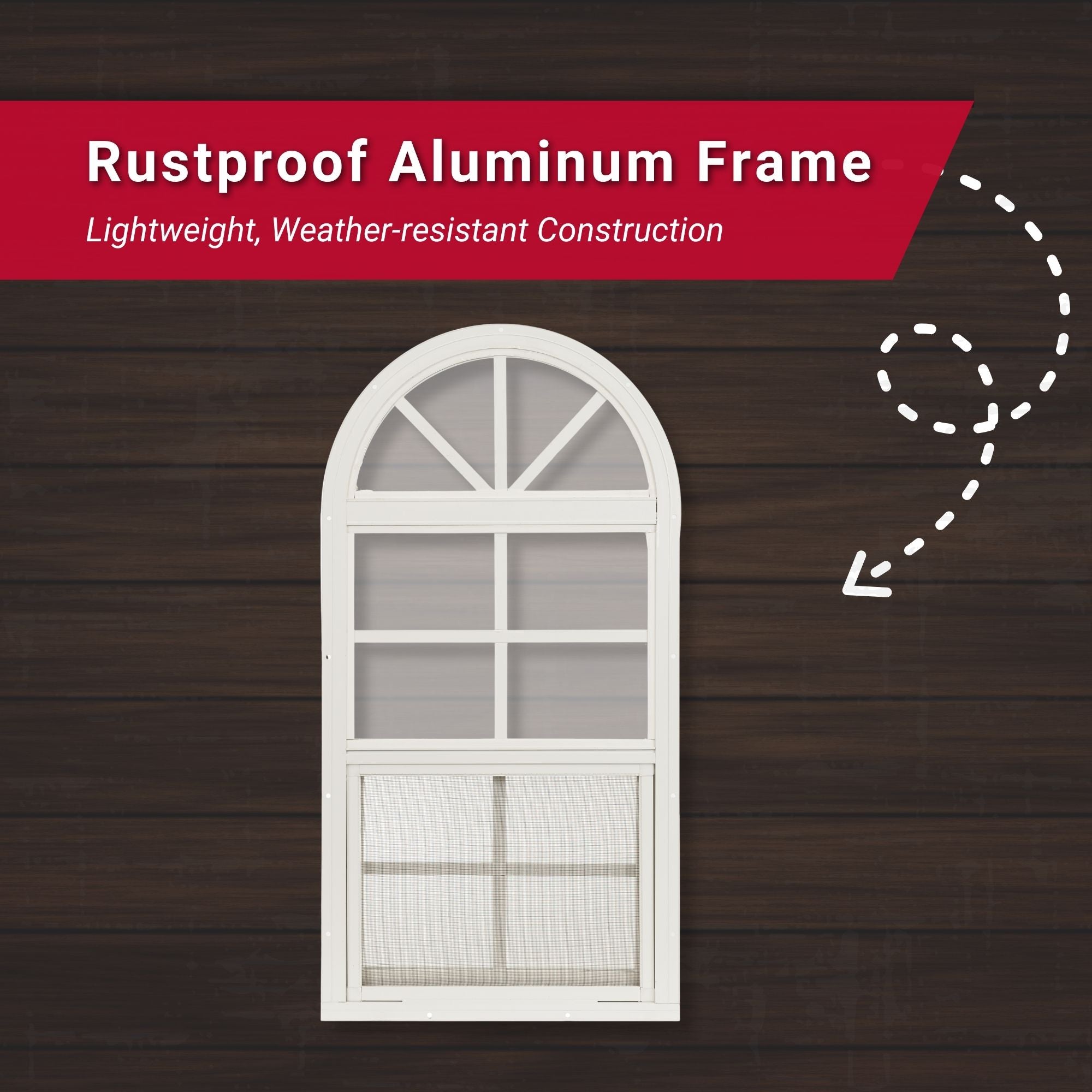 14" W x 28" H Arch Top Flush Mount Shed Window,  2 PK