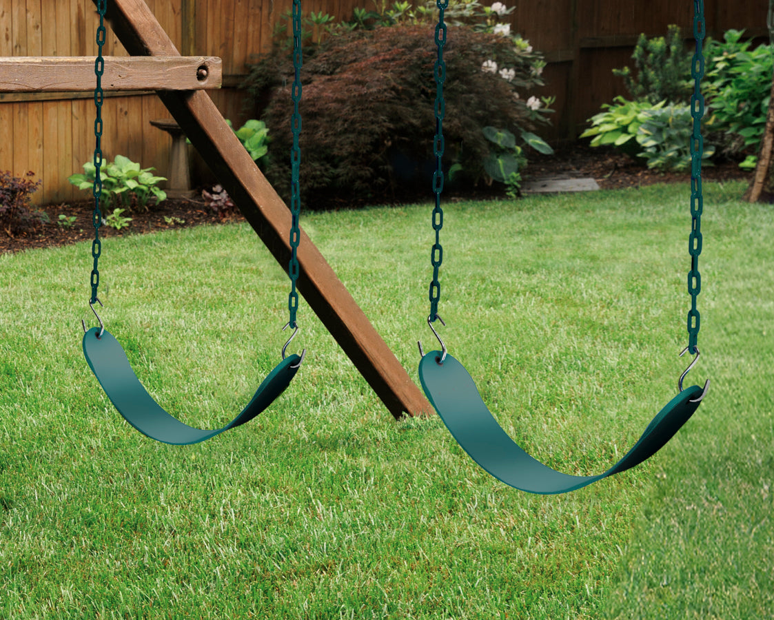 Belt Swing Kit with PVC Coated 66" Chains and hardware for installation is perfect for outdoor play sets, jungle gyms, and playgrounds.