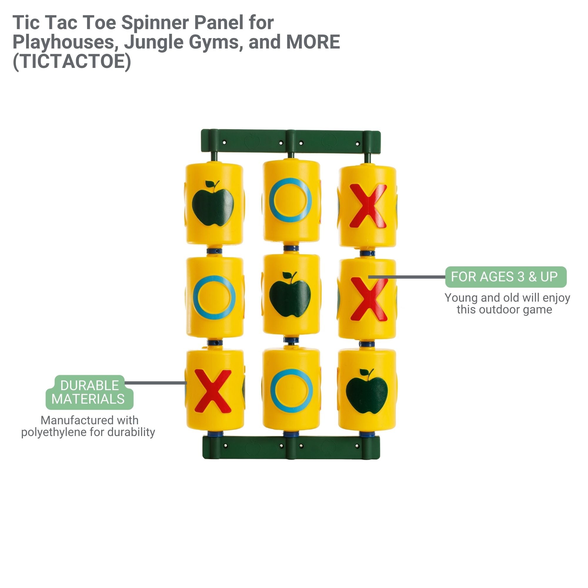 Tic Tac Toe Spinner Panel for Playhouses, Jungle Gyms, and MORE Product Features