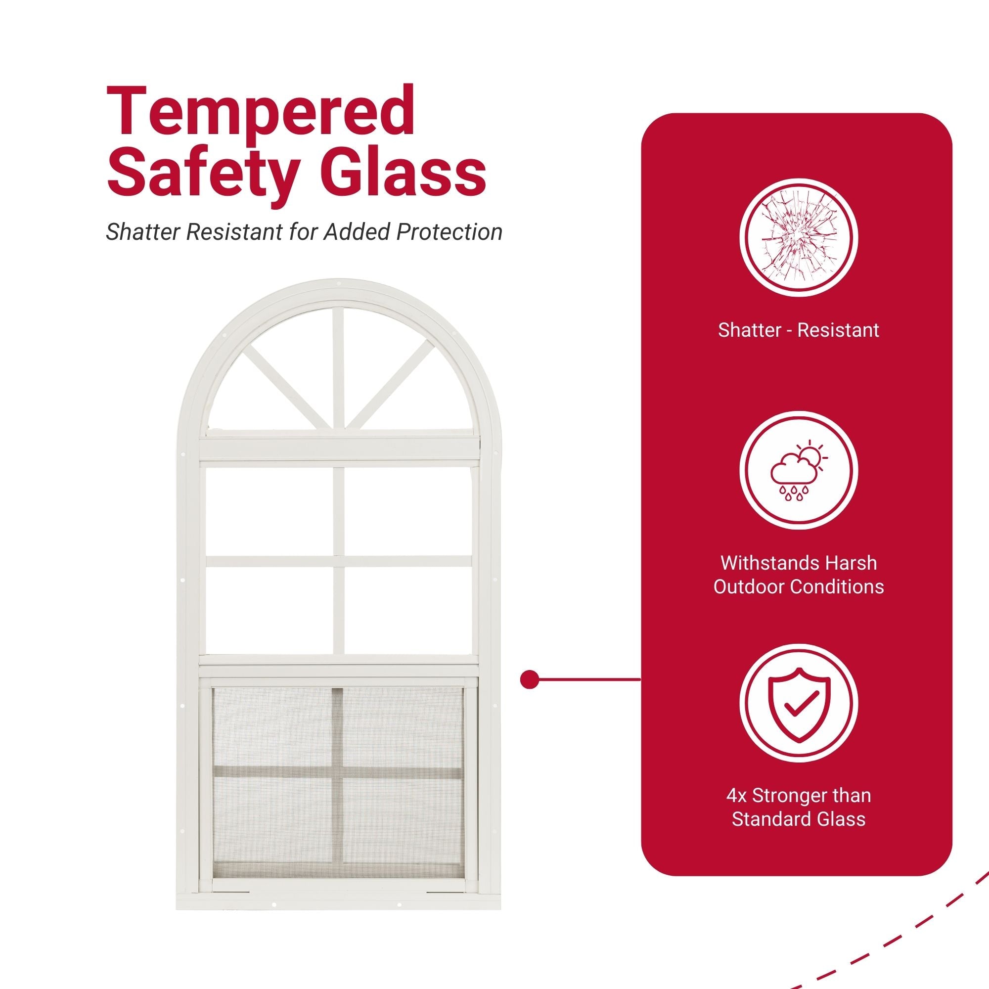 Apple Outdoor Supply 14x21 Shed Window, Arch Top Flush Mount Sliding Window with Tempered Glass & Screen, 1-Pack