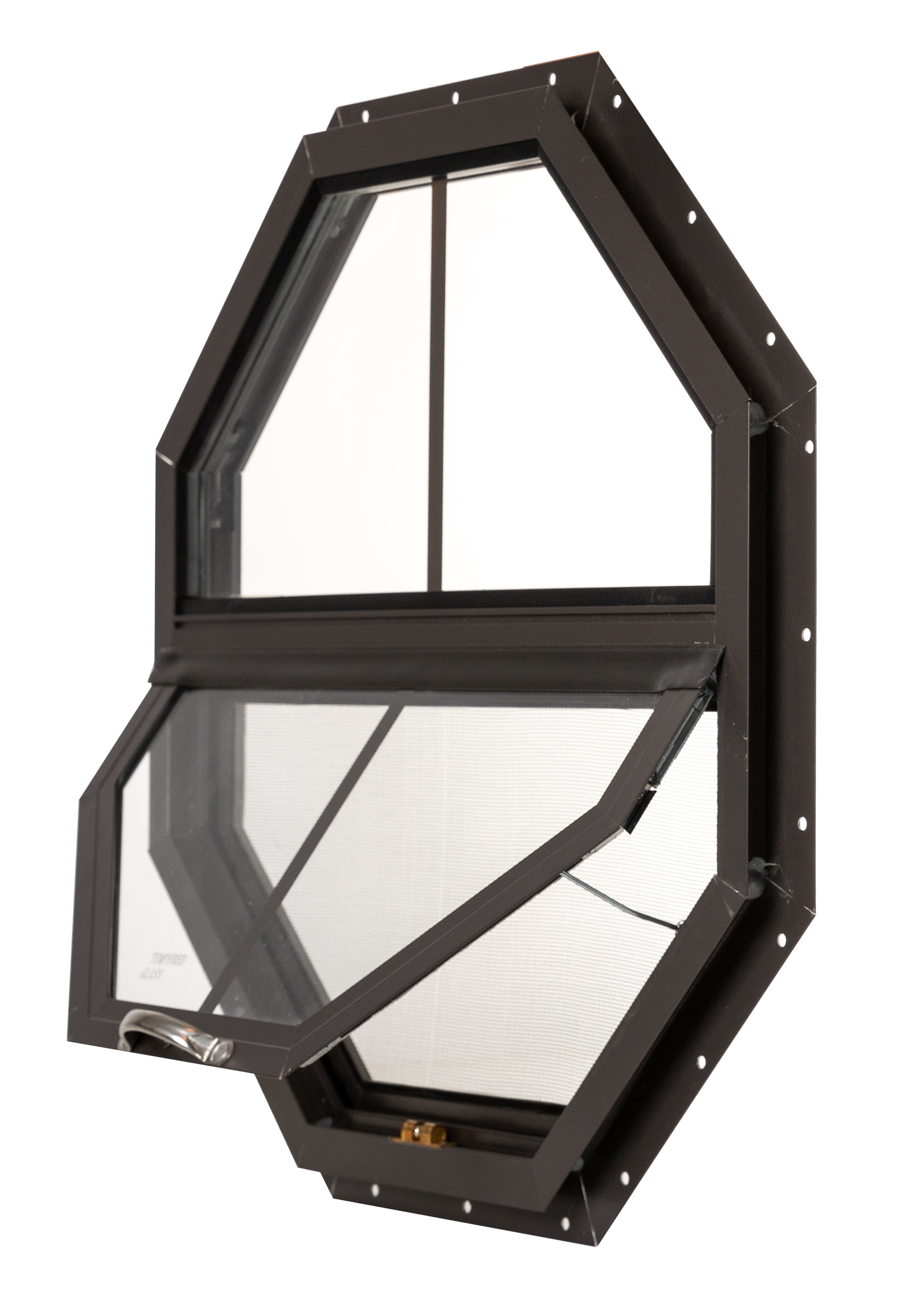 Shed Window 14" Tilt Out Octagon, Flush Mount Brown for Sheds, Playhouses, and Chicken Coops