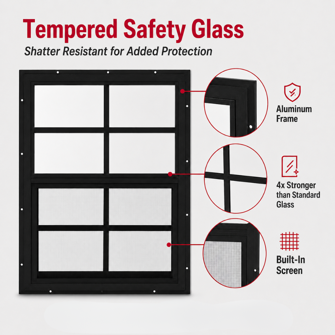 Apple Outdoor Supply 18x23 Shed Window, Flush Mount Sliding Window with Tempered Glass & Screen, 1-Pack