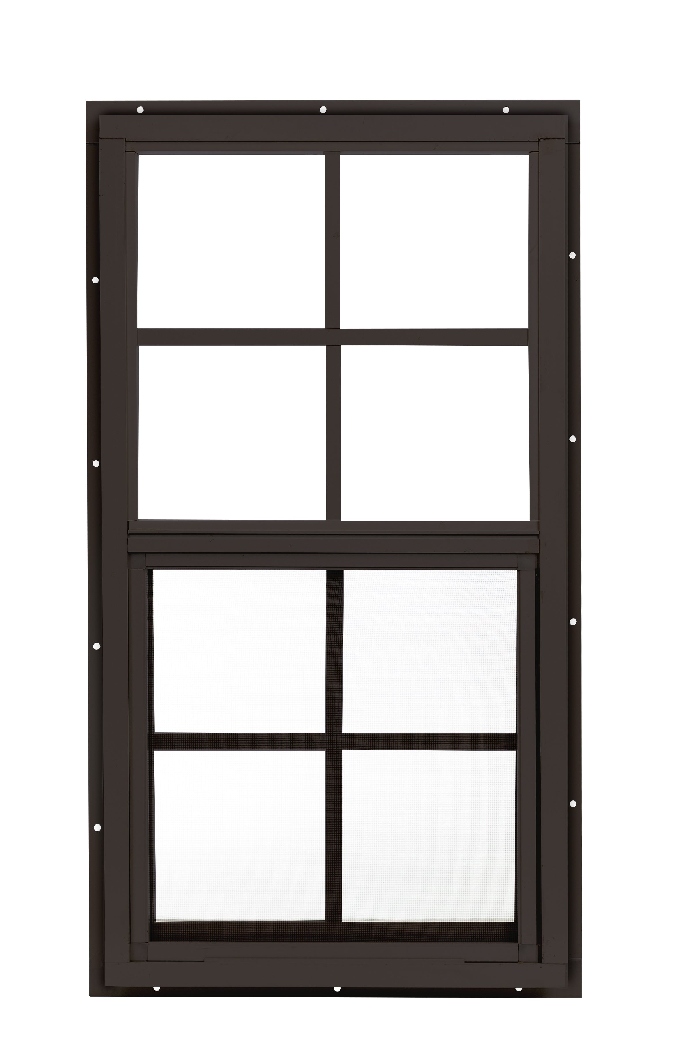 14" W x 27" H Single Hung J-Lap Mount Brown Window for Sheds, Playhouses, and MORE