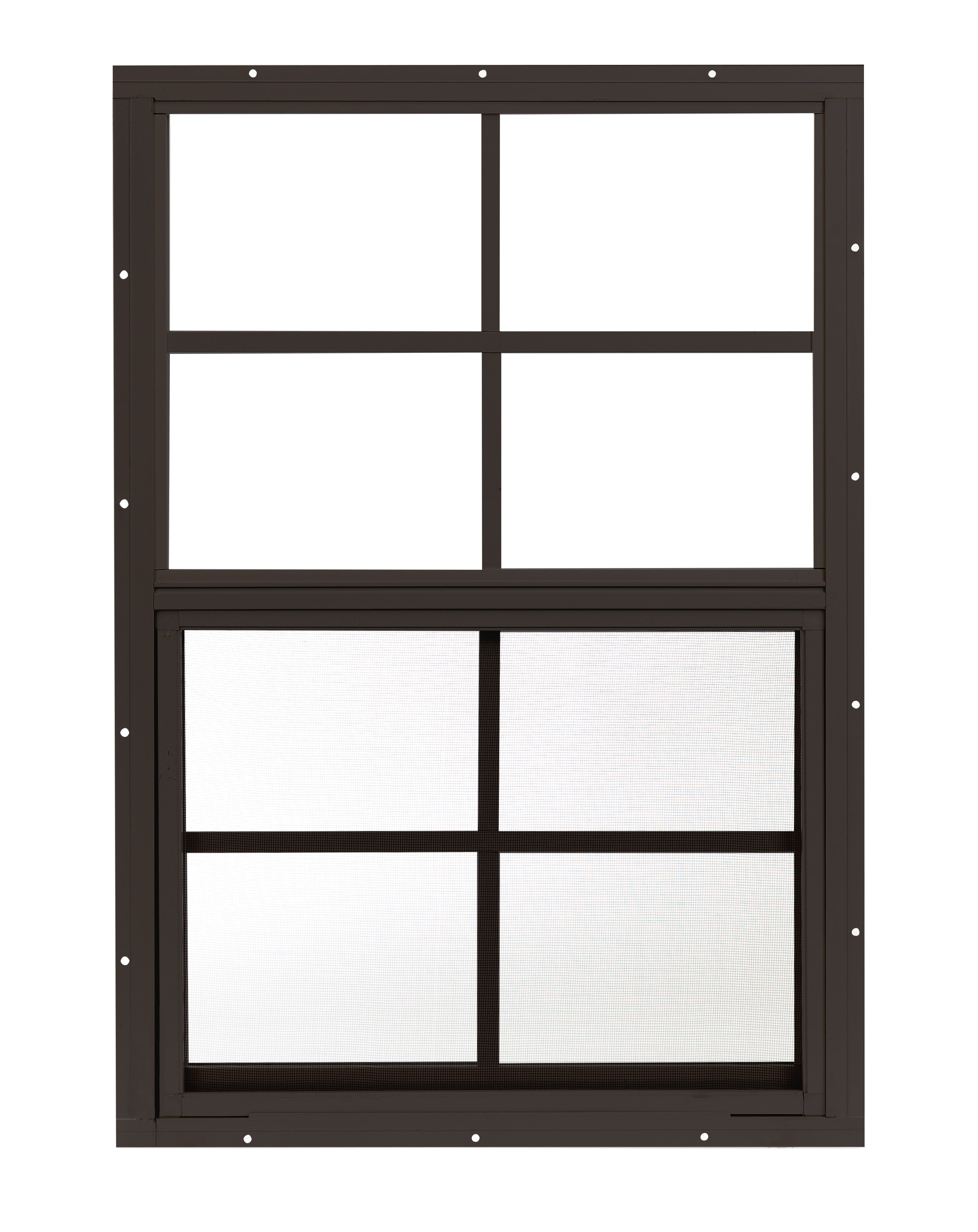 18" W x 27" H Single Hung Flush Mount Brown Window  with Grids for Sheds, Playhouses, and MORE
